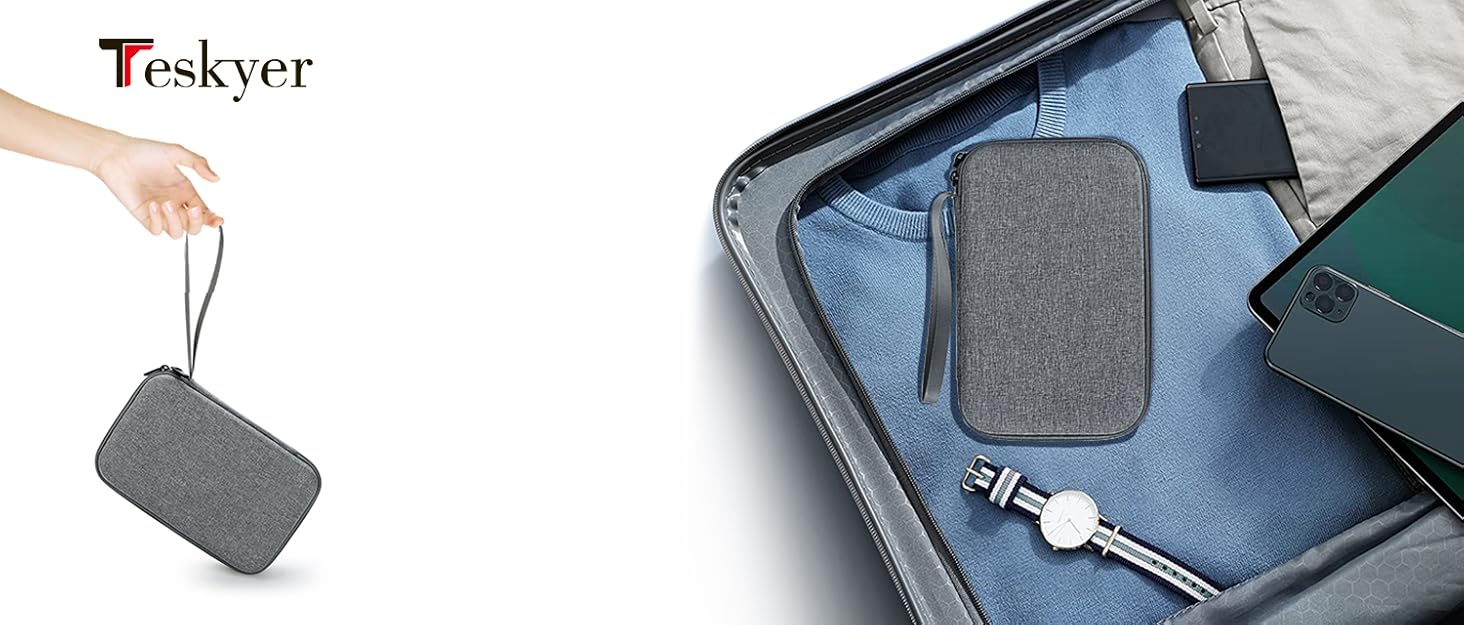 Органайзер для кабелів Teskyer - водонепроникний, портативний, для подорожей, 25 x 17 x 8 см, чорний