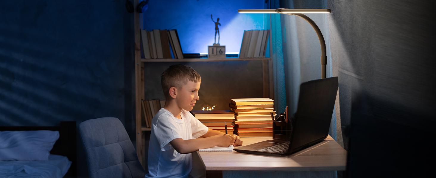APMIEK LED лампа для столу з LED, 24W, 76 см, кріплення, для home office, 3200K-6500K, регульована, для офісу, захист очей, для робочого місця, монітора, ПК (чорна)