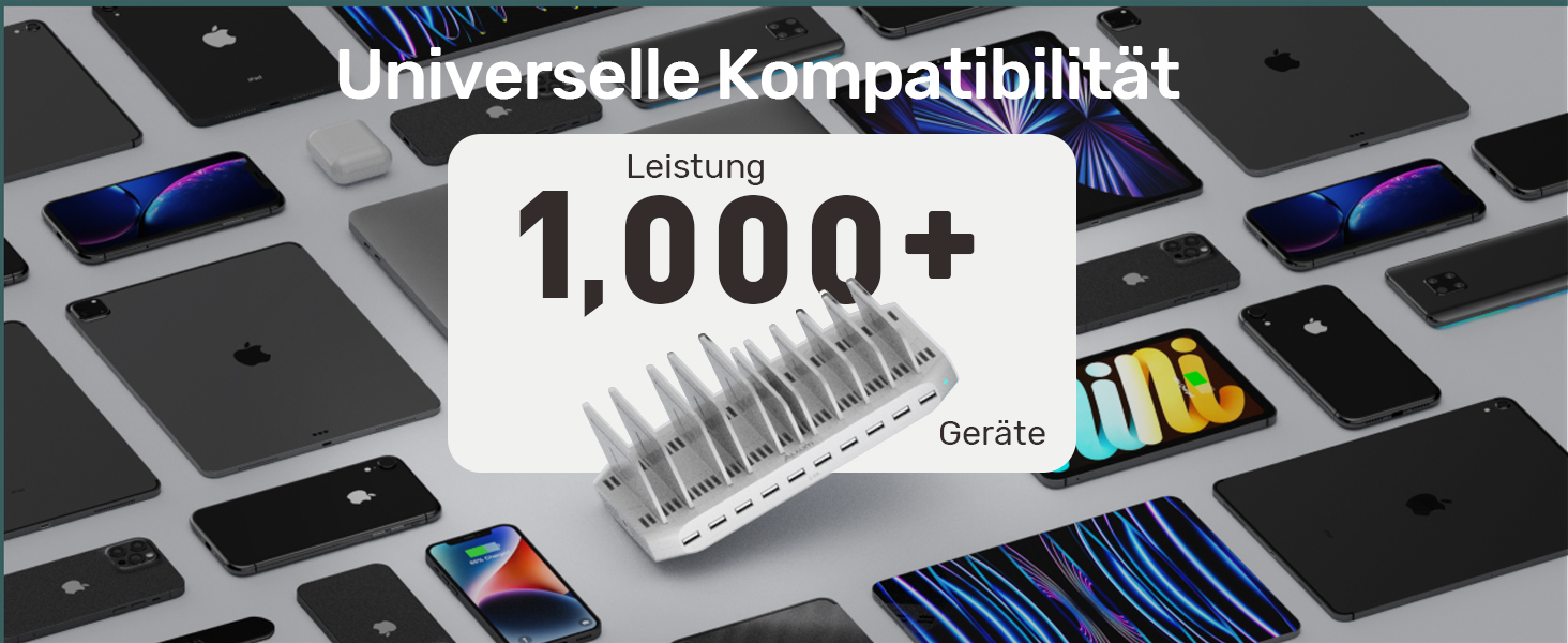 Зарядний пристрій Alxum 60W USB, 10 портів, для телефонів, планшетів, Kindle - білий