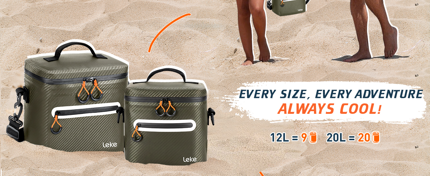 Lekesky 20L Ізольована Сумка-Холодильник – Переносна, Водонепроникна Сумка для Пікніка, Походу, Пляжу, Грилю (B-армійний зелений)