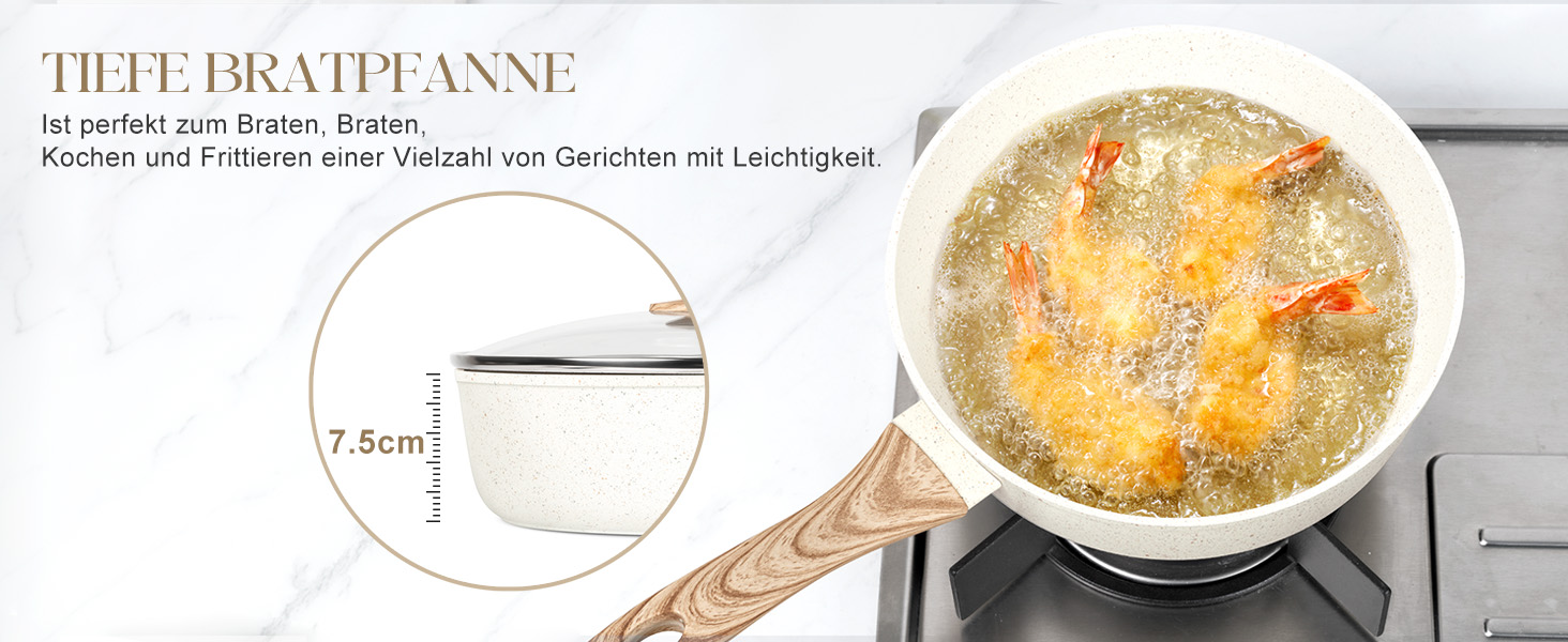 Сковорода з антипригарним покриттям Michelangelo з кришкою 28 см, глибока сковорода з кришкою, сковорода для тушкування 28 см, індукційна сковорода з антипригарним покриттям з м'якою бакелітовою ручкою, підходить для індукційних плит, чорна