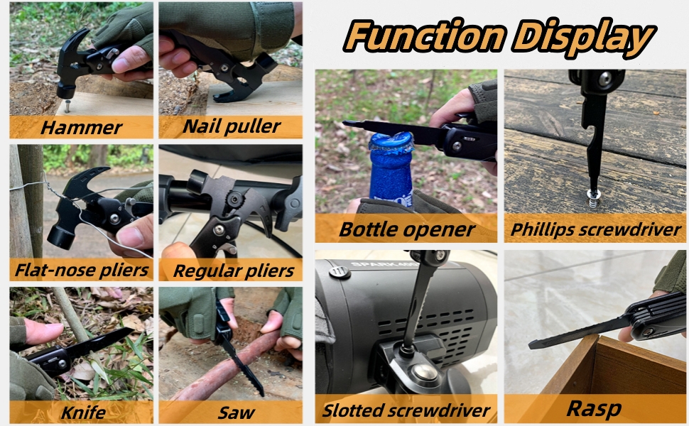 Багатофункціональний молоток-інструмент 12 в 1 для чоловіків, подарунок тато, чоловік, кемпінг, туризм, надзвичайні ситуації