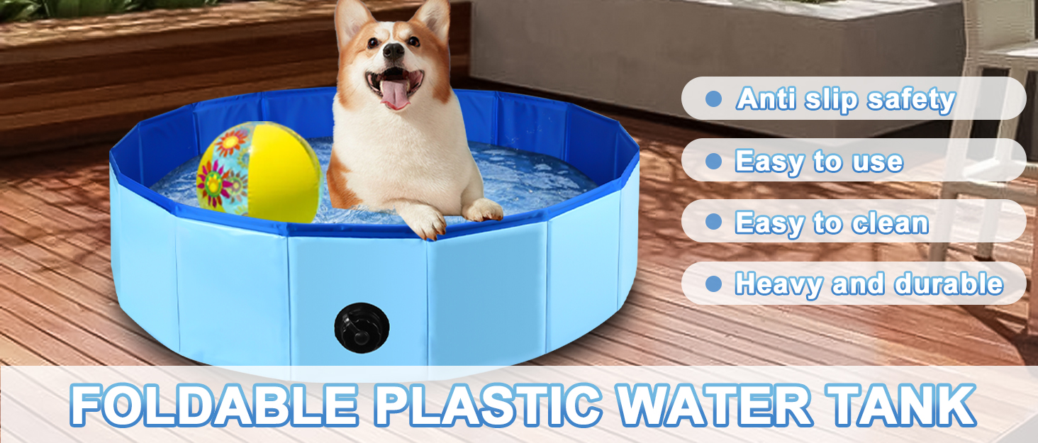 Складний басейн для собак 100x30 см - переносний басейн з ПВХ для великих собак, блакитний, з неслизьким дном