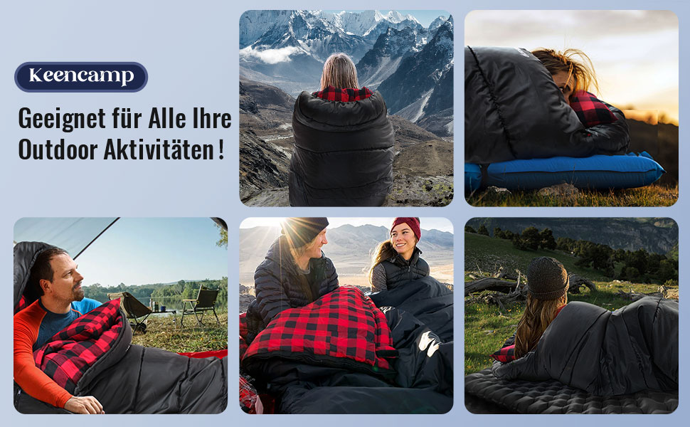 Сплячий мішок Keencamp Flanell Outdoor: теплий, бавовняний, для 3-4 сезонів, до -1°C, XXL, 230x90 см, чорний, для дорослих