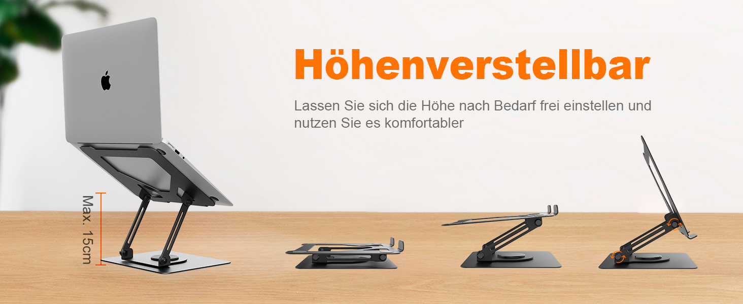Підставка для ноутбука GRIFEMA GB1050, регульована по висоті, 360° обертання, ергономічна та з вентиляцією, сумісна з MacBook, Dell та ноутбуками 11-17 дюймів, чорна
