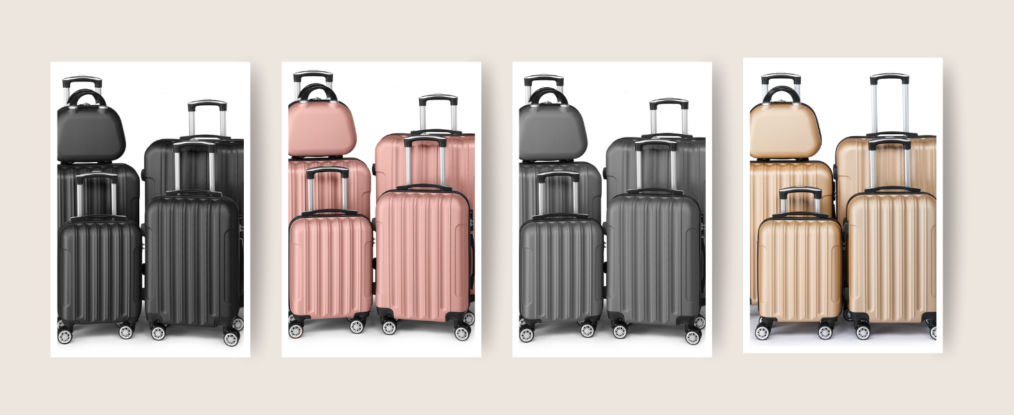 Набір валіз LALAHO 5 шт. з косметичкою, з ABS-пластику, для подорожей, ручна поклажа, багажний набір, бордовий колір