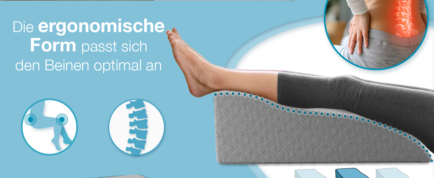 Подушка для ніг з ефектом пам'яті ELONEO для розвантаження та підйому ніг, знімний чохол, 68x40x16 см, сіра (розмір M)