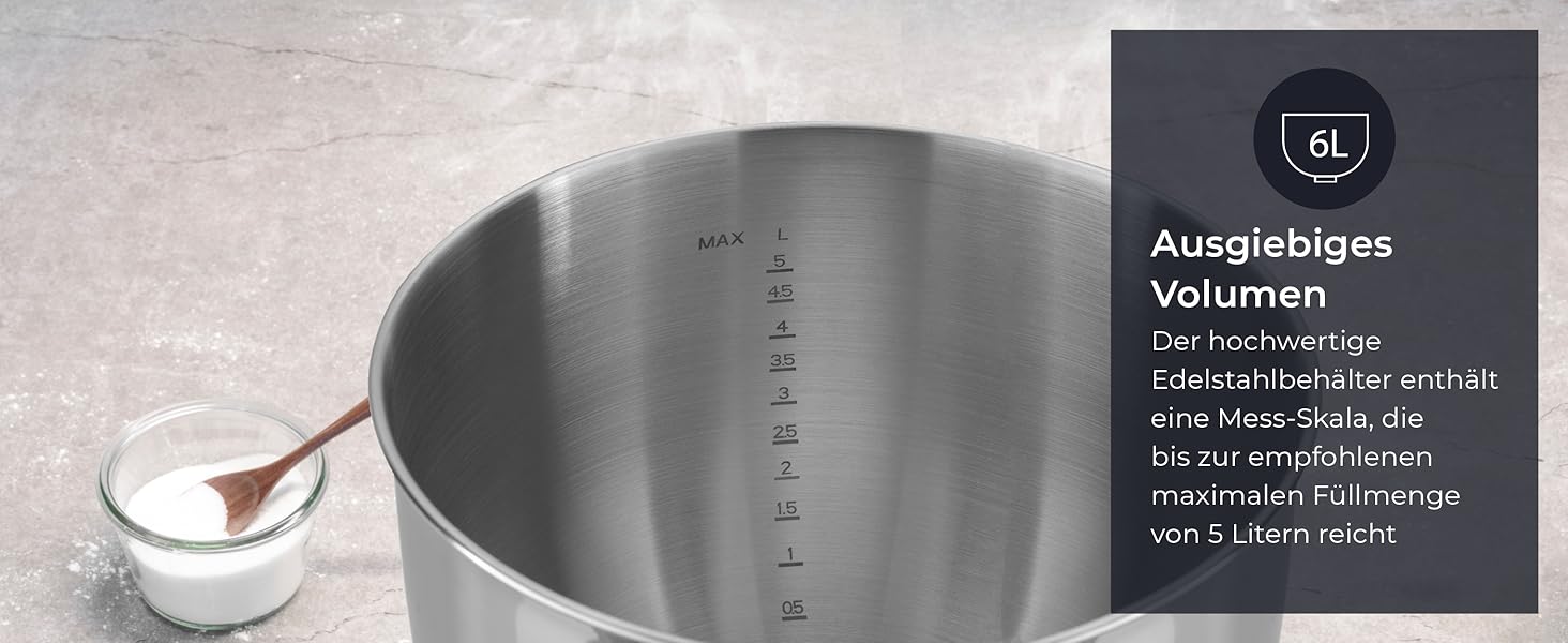 KLAMER 1800W Stand Mixer - Stainless Steel Bowl 6L, 10 Speed Settings, Timer, Planetary Mixing, Dough Hook, Whisk & Beater - White