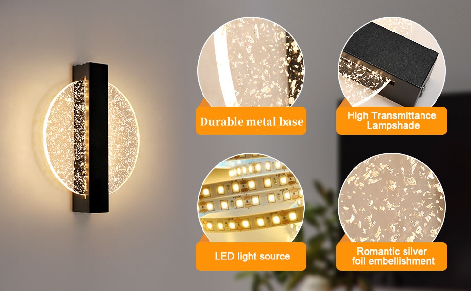 DELIPOP Настінне LED-світильник Wandleuchte, 12W, 3 кольори (тепле/холодне/нейтральне) світло, креативний дизайн, золото, для спальні, вітальні, коридору, сходи, чорний, 3000K