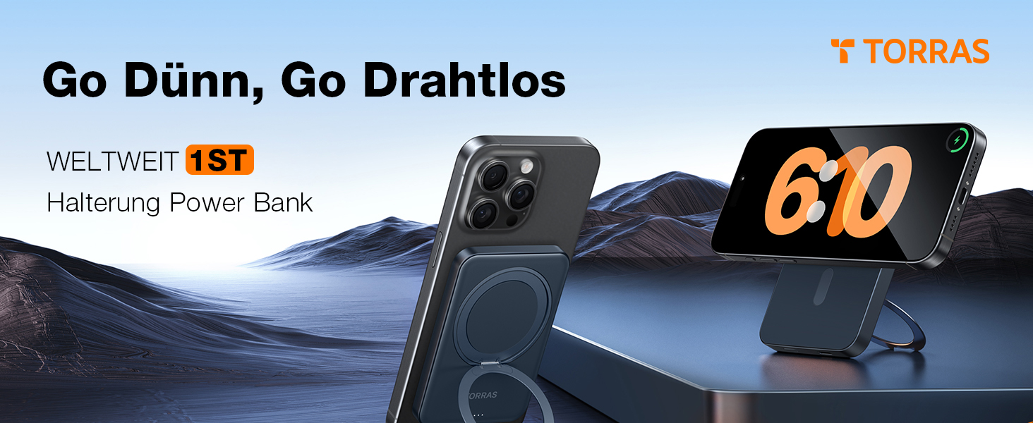 Power Bank TORRAS 5000mAh з MagSafe та кільцем для iPhone 16/15/14/13/12. Бездротовий, USB-C, чорний