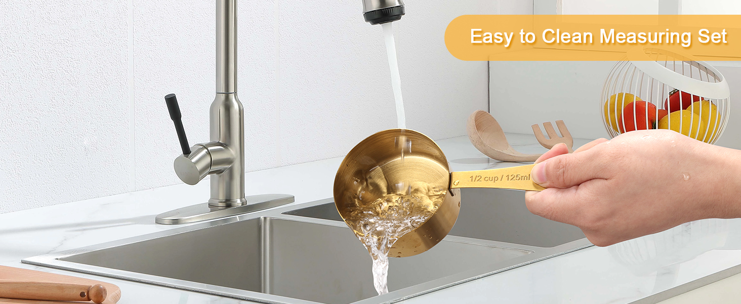 Набір мірних стаканів та ложок Cuteefun Gold, 13 предметів: 5 стаканів, 8 магнітних ложок, нержавіюча сталь для вимірювання сухих та рідких інгредієнтів для випічки та приготування їжі