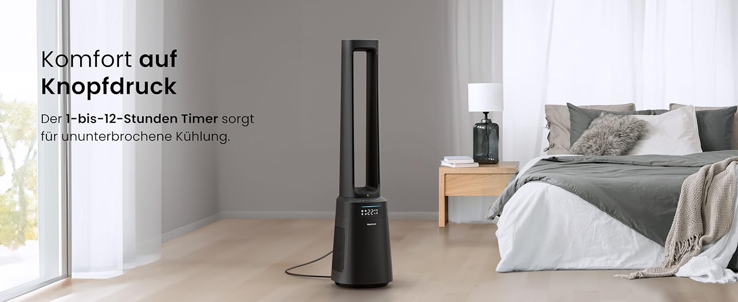 Вентилятор Pro Breeze OmniAir з очищувачем повітря, 105 см - безшумний, з HEPA 13 фільтром, LED дисплеєм, пультом керування, 10 швидкостей, 5 режимів, чорний