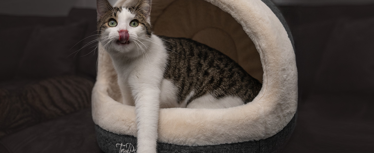 TrendPet LunaHome: затишна печерка-лежанка для собак та котів сірого та бежевого кольорів