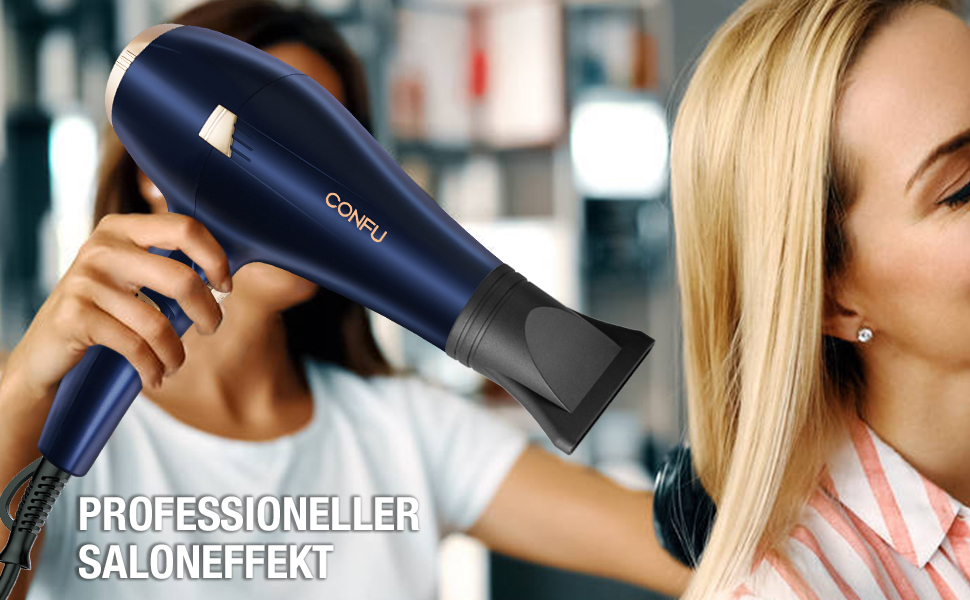 Фен CONFU Profi з іонами, 2400W, з насадкою-дифузором та стайлінговою насадкою, 2 швидкості, 3 режими нагріву, AC мотор, для салону та дому (зелений, темно-синій)