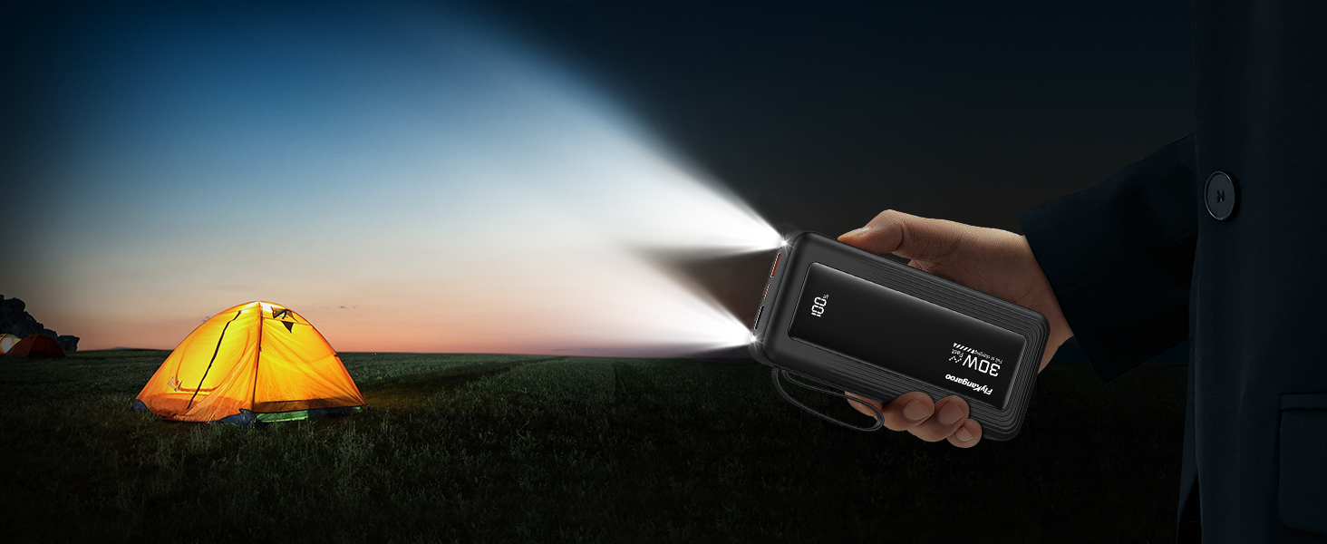 Повербанк 27000mAh з 4 вбудованими кабелями та LED-дисплеєм, швидка зарядка 30W USB-C для iPhone, Samsung, iPad та Android, небесно-блакитний