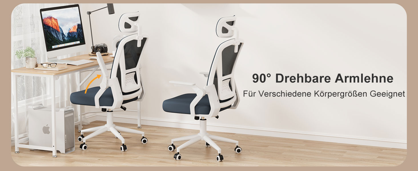 Офісний стіл Naspiro, ергономічне крісло з сітчастою спинкою, підтримка попереку, м'яке сидіння, регульована висота, для дому та офісу, сірий (темно-сірий, з підголовником)