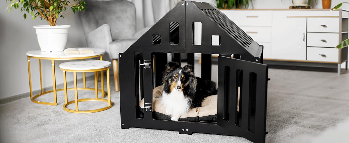 Будка для собак з дерева, закривається на замок, вольєр для собак, чорна, 85 x 70 x 80 см