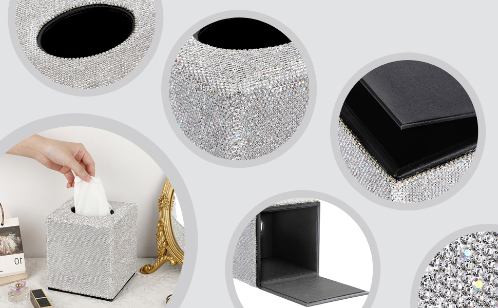 Квадратний тримач для серветок BTSKY з блискітками, декоративна кришка з діамантами та стразами, кубічний диспенсер для дому, ванної кімнати, туалетного столика