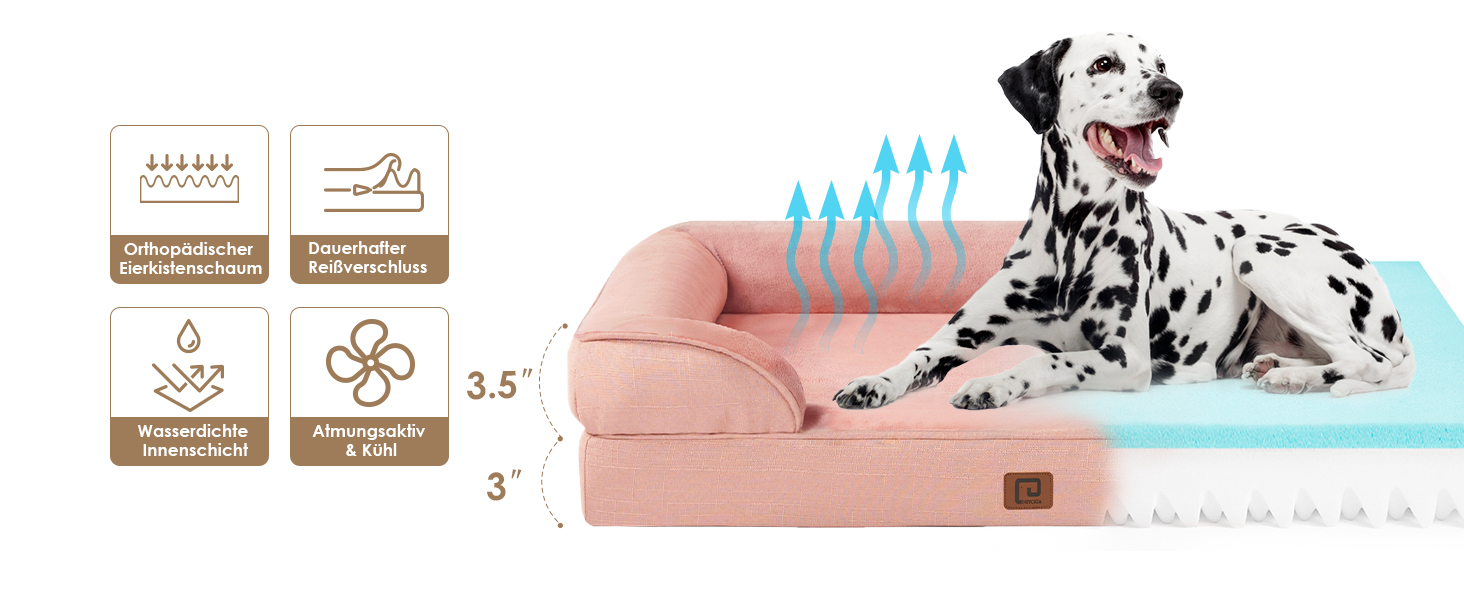 Ортопедичне ліжко для собак EHEYCIGA, великі та середні породи, 91x68 см, з Memory Foam, водонепроникне, з високим бортиком, рожеве (112x81x17.5 см)