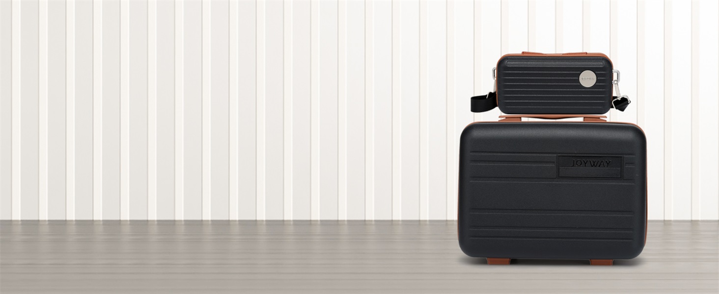 Набір валіз Joyway 5шт з жорстким корпусом, 4 колеса та TSA-замок. Включає косметичку та сумку. Білий/коричневий (Чорний/коричневий, ручна валіза 3шт)