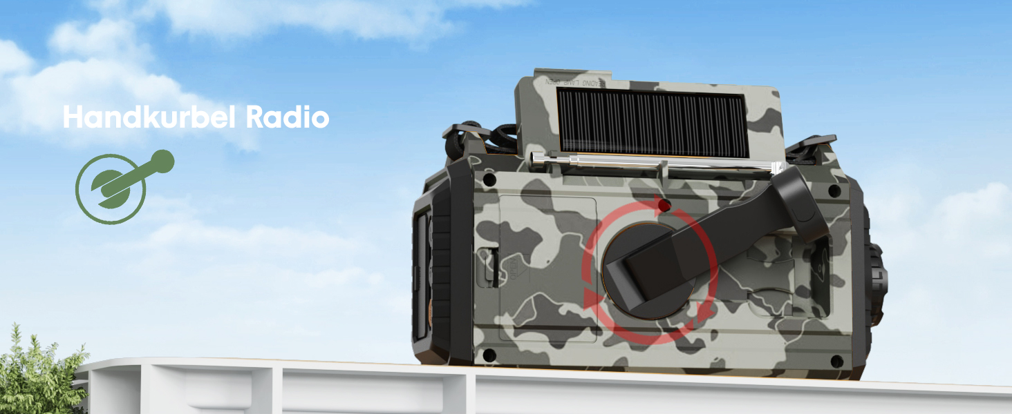Радіо Kurbelradio на сонячній батареї та з ручкою, 12000mAh, AM/FM/SW, USB-зарядка, SOS-сигнал, для кемпінгу та надзвичайних ситуацій, зелений (сірий камуфляж)