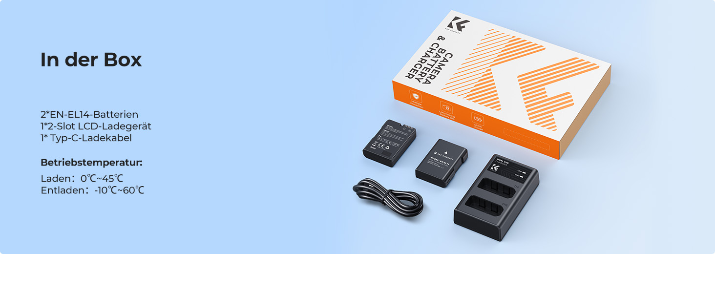 Акумулятор K&F CONCEPT EN-EL14 (2 шт.) та зарядний пристрій 2xUSB для Nikon D3500, D5600, D3200, D3300, D3400, D5500, Coolpix P7800, P7700, P7200, P7100, P7000