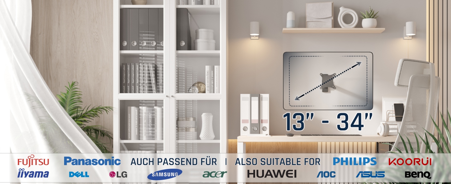 Настінне кріплення для монітора/телевізора RICOO S3911 13-34 дюйми VESA 75x75/100x100 поворотне