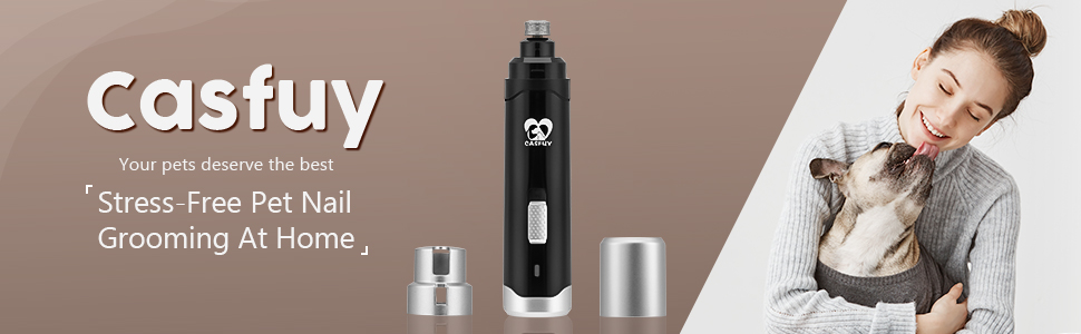 Електричний точилка для кігтів собак Casfuy - професійний, 2 швидкості, акумуляторний, для собак та котів, чорний
