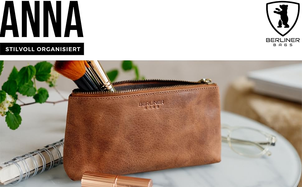 Косметичка Berliner Bags Anna з натуральної шкіри, маленька, колір Camel, для жінок і дівчат