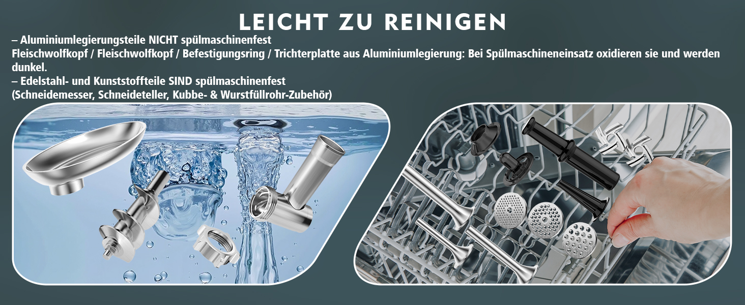 М'ясорубка електрична CHEFFANO 2000W з насадками для ковбас та кубебе, нержавіюча сталь, чорна