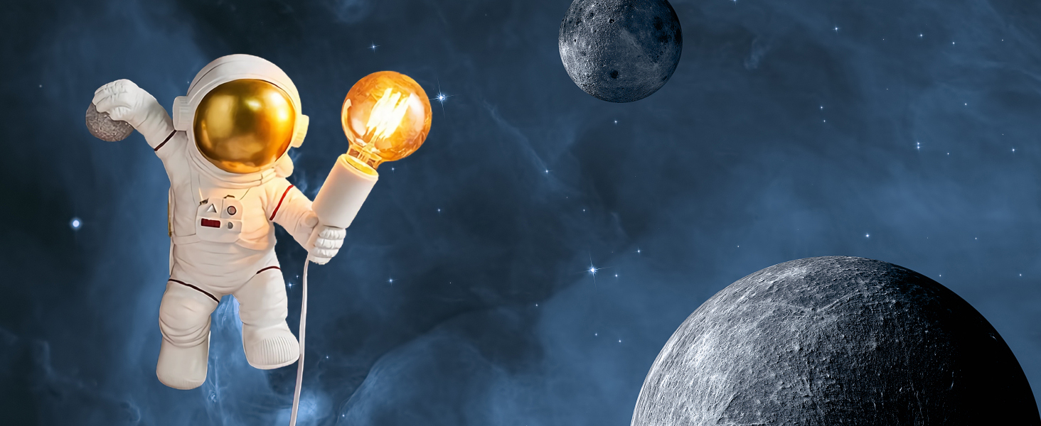 Дитячий настінний світильник з вилкою Astronaut, лампа для дитячої кімнати з вимикачем і кабелем 1,5 м, цоколь E27, подарунок для хлопчиків і дівчаток, білий