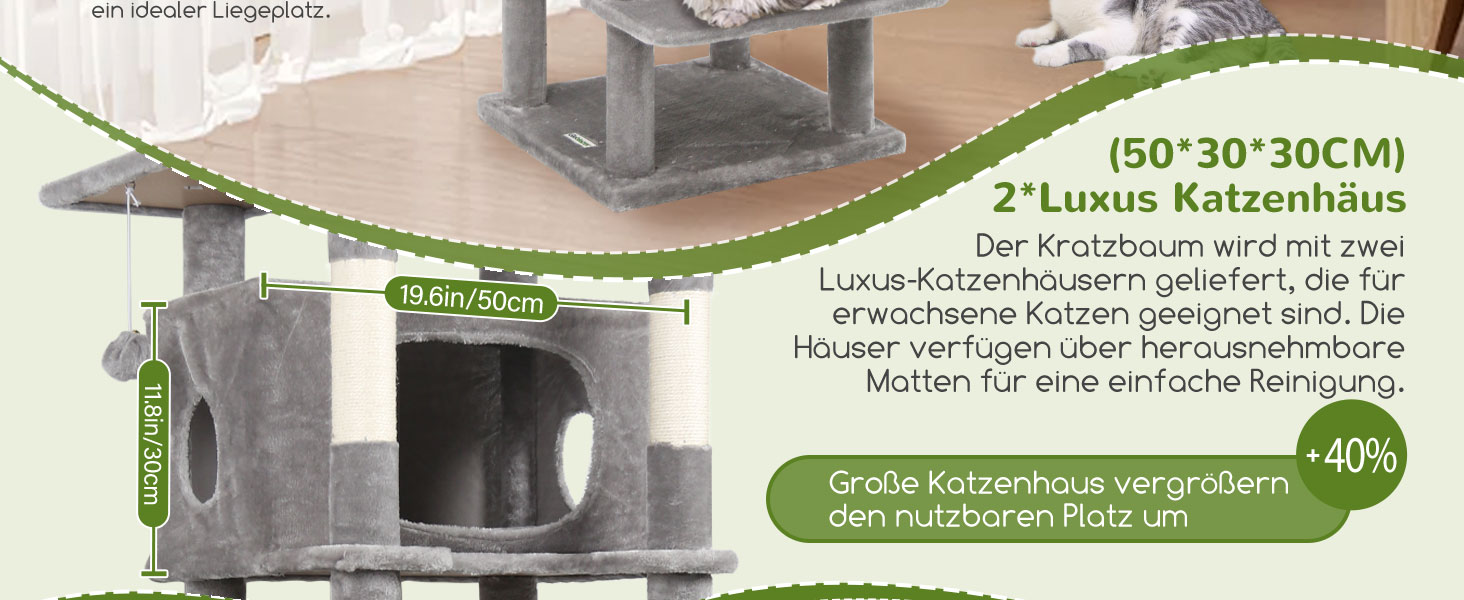 Драбина для котів Globlazer XXL, 188 см, з будиночком, платформами та кошиками. Стабільна, не перекидається, для великих котів, сірий