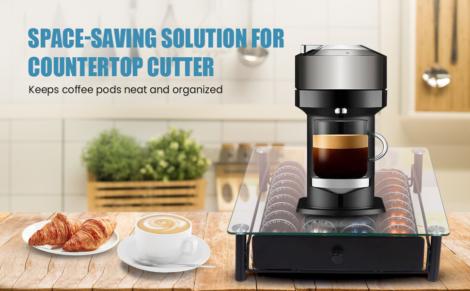 Висувна шухляда для капсул Nespresso Vertuo: органайзер на 40 капсул VertuoLine (1,35/2,7 л) - з безпечного скла, сумісна з Vertuo Next & Plus, розмір 37,5 x 33 x 8,9 см