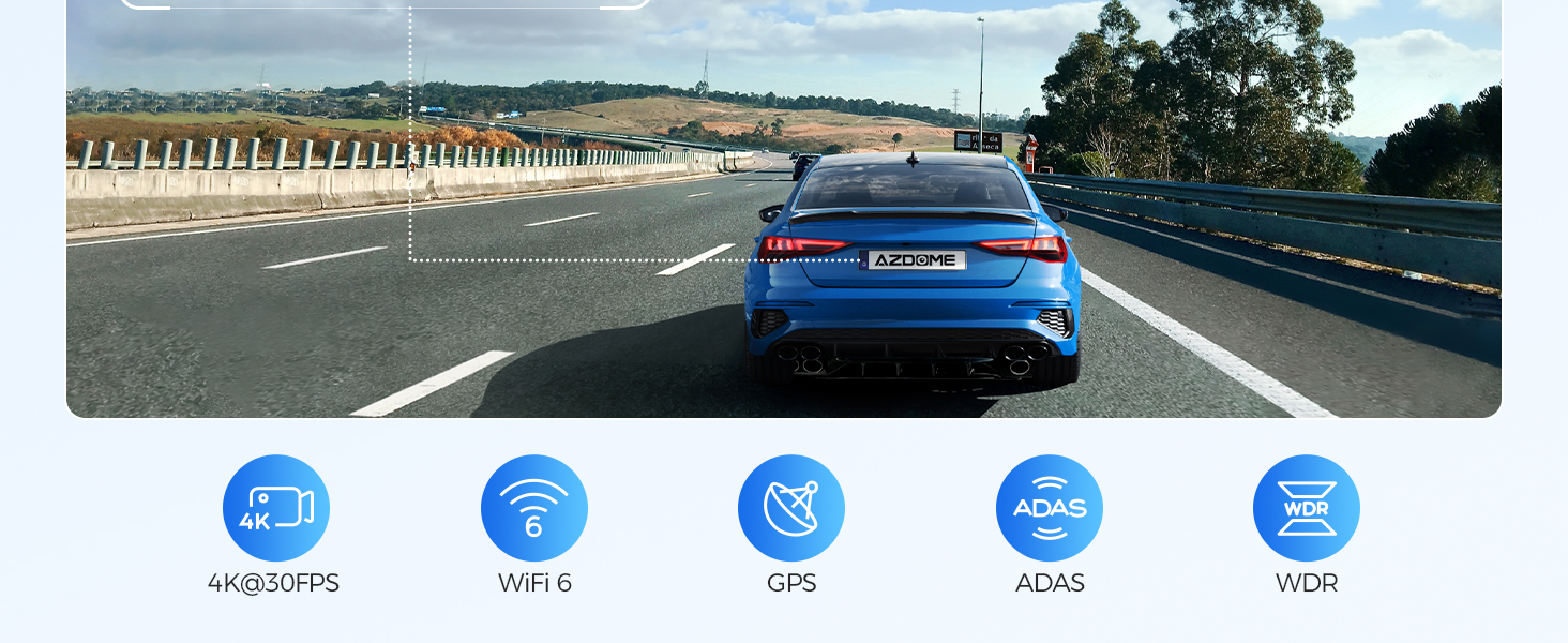 Відеореєстратор AZDOME GS63H 4K з Wi-Fi, GPS, Нічне бачення та Широким кутом 170°, WDR, IPS 2.4', Паркувальний режим, Детектор руху, Циклічна запис