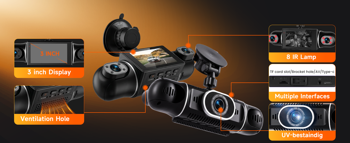 Відеореєстратор VECHTEL 1080P/2K для авто, подвійна камера з WiFi, 3