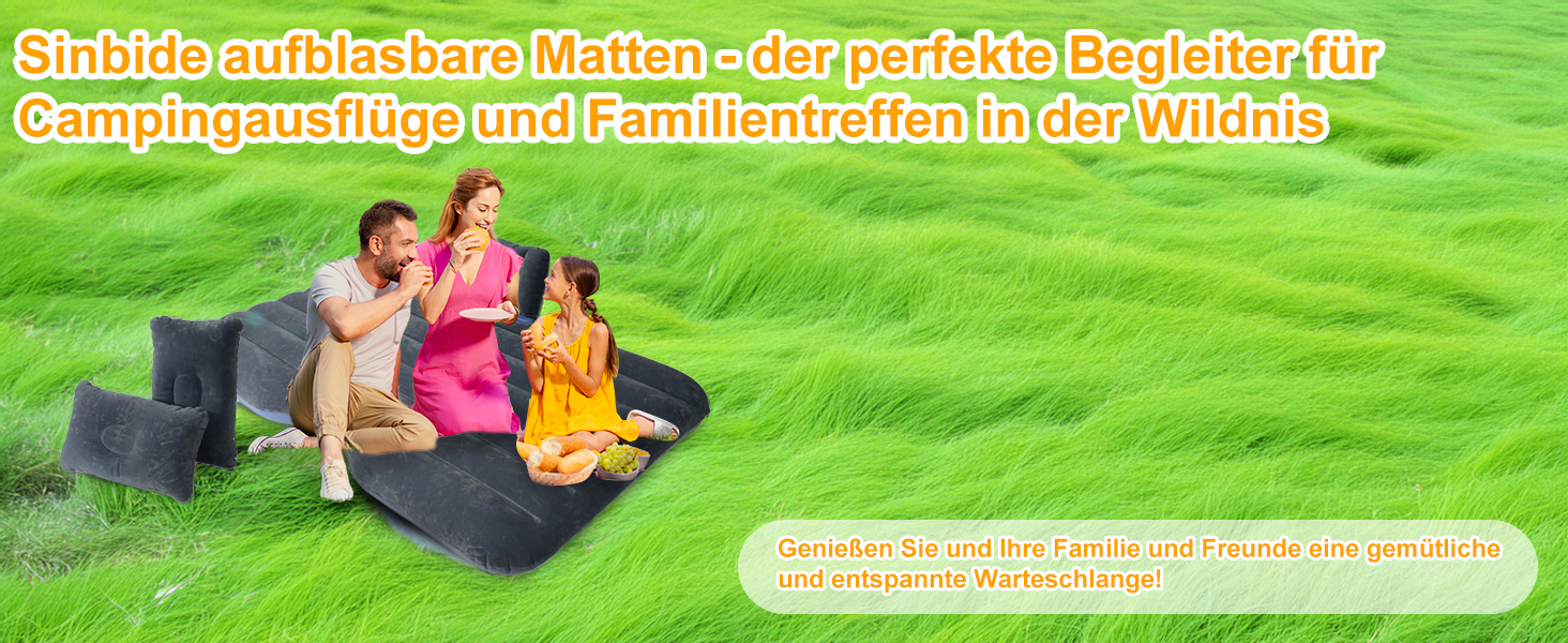 Надувна автомобільна матрац з насосом для подорожей, кемпінгу та відпочинку на природі. Чорний колір.