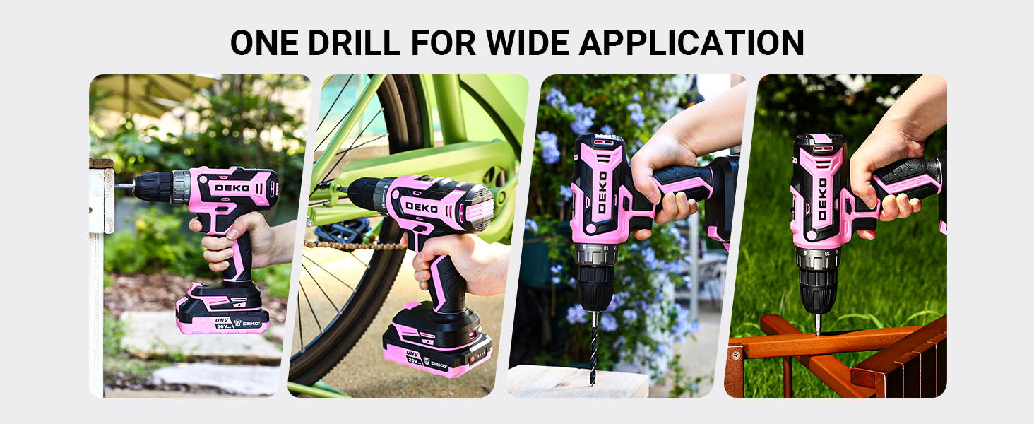 Акумуляторний шурупокрут DEKOPRO 20V 40 Nm: комплект з 2 акумуляторами, LED, 18+1 момент, для дому та DIY, рожевий