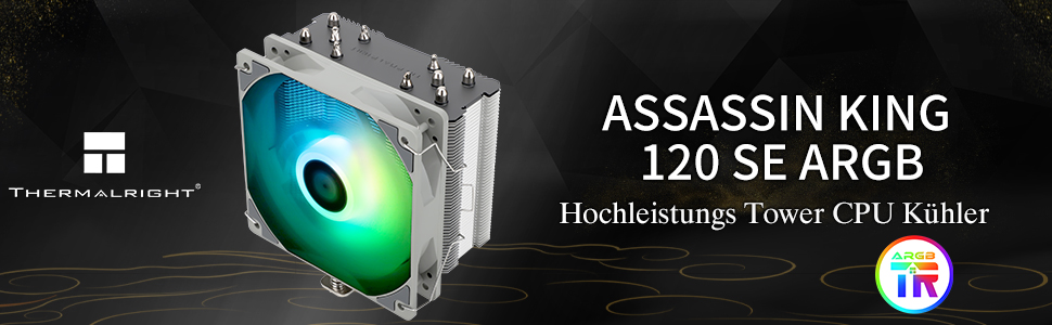 Thermalright Assassin King 120 SE ARGB - Кулер для CPU з RGB підсвічуванням, 5 heatpipes, тихий вентилятор TL-C12C-S, сумісний з AMD AM4/AM5 та Intel LGA 1700/1150/1151/1200