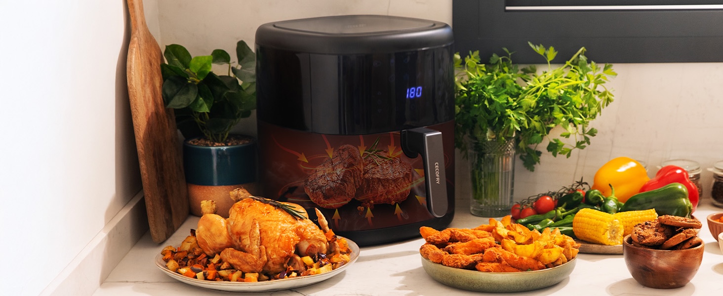 Фритюрниця без олії Cecotec Cecofry Bombastik 6000 Full, 6 л, 1700 Вт, PerfectCook, 12 режимів, чорний | з аксесуарами