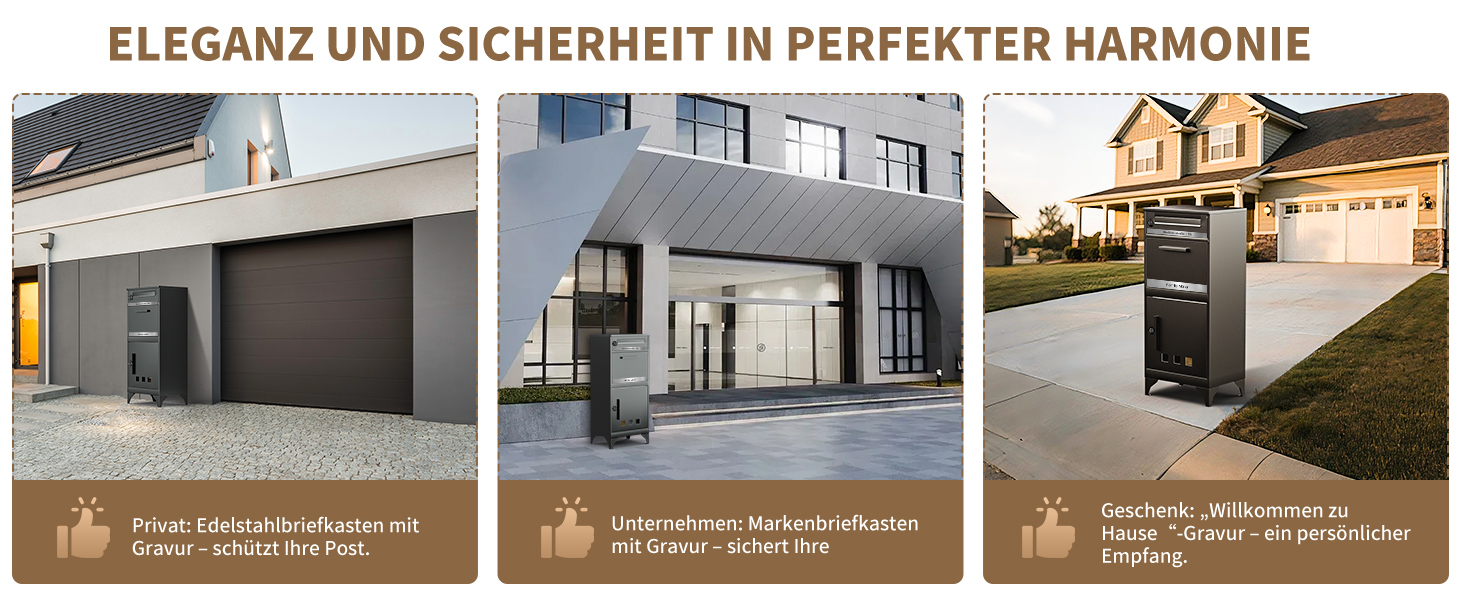 Поштовий ящик вуличний Edestah Anthrazit з газетницею (37x37x10 см), персоналізований з табличкою для імені, захист від реклами, поштова скринька