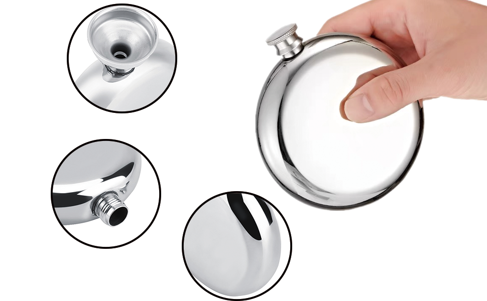 Набір з 2 флаконів для алкоголю з нержавіючої сталі, 177 мл, для віскі, коньяку, кемпінгу, подорожей, барів та вечірок (сріблястий)