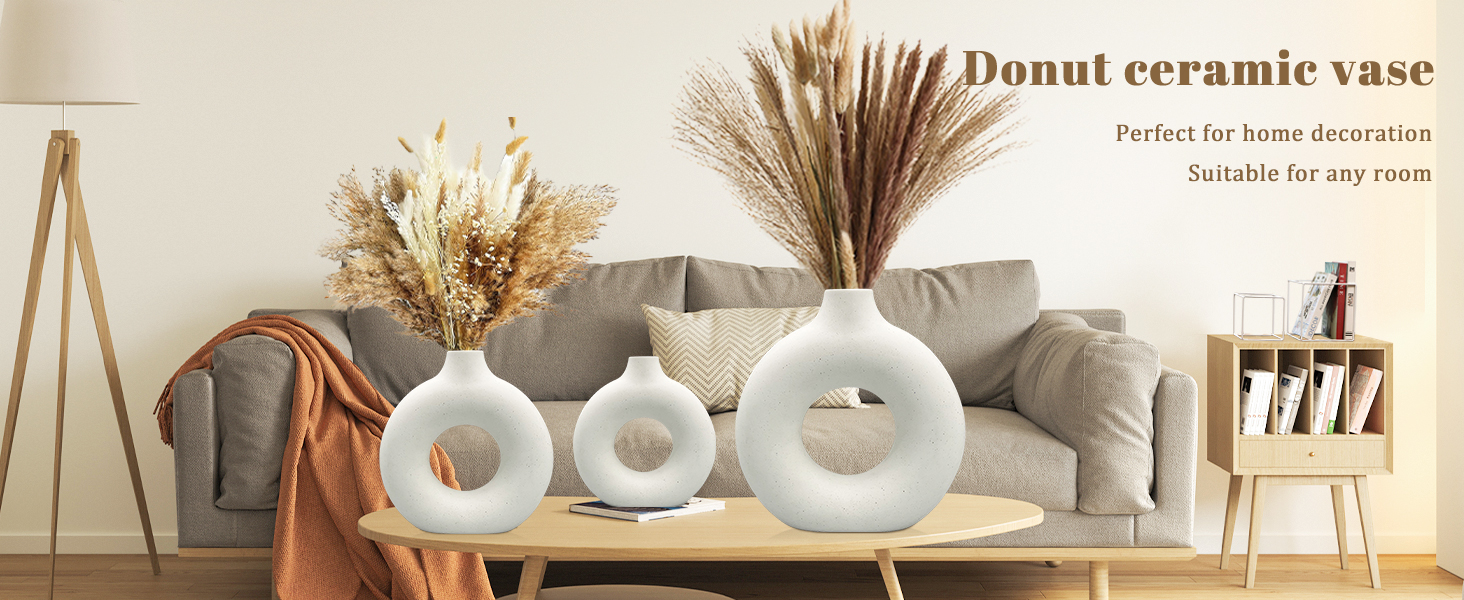 Набір ваз для квітів - 2 шт. з кераміки для декору оселі, сухоцвітів та Pampas grass. Ідеально для подарунку. Маленькі та середні вази білого кольору.