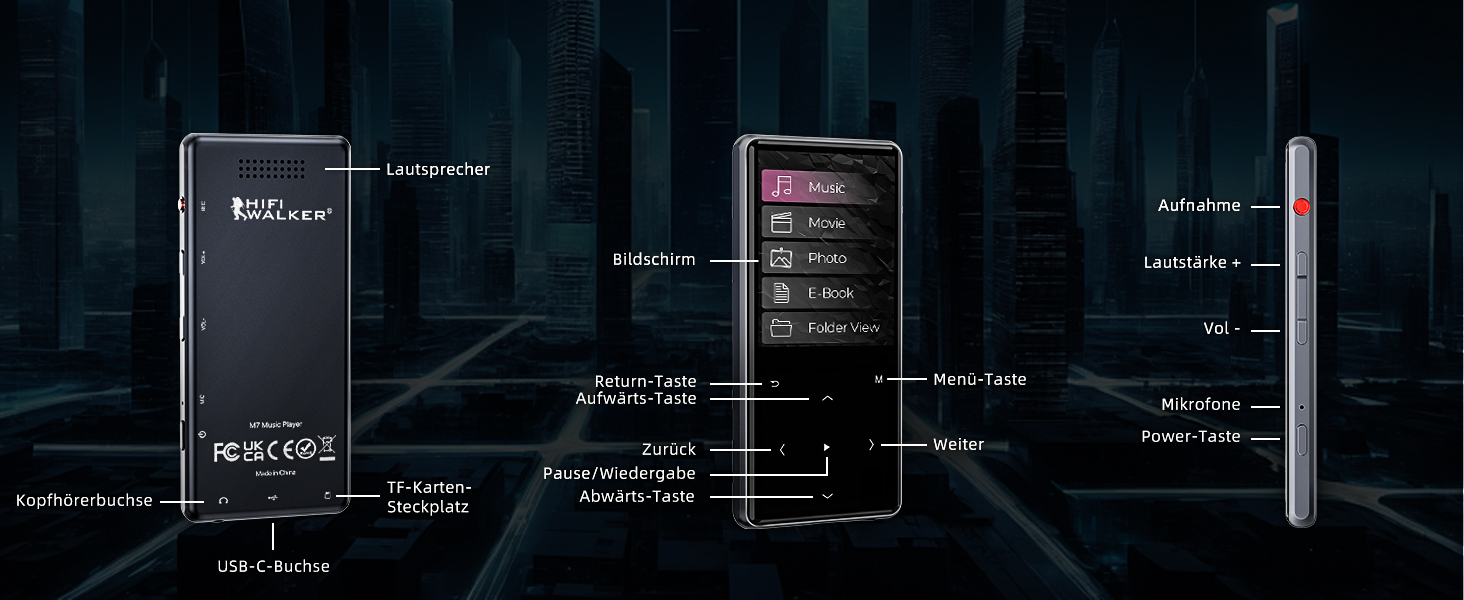 MP3 плеєр HiFi WALKER M7 128GB з Bluetooth 5.0, 2.4