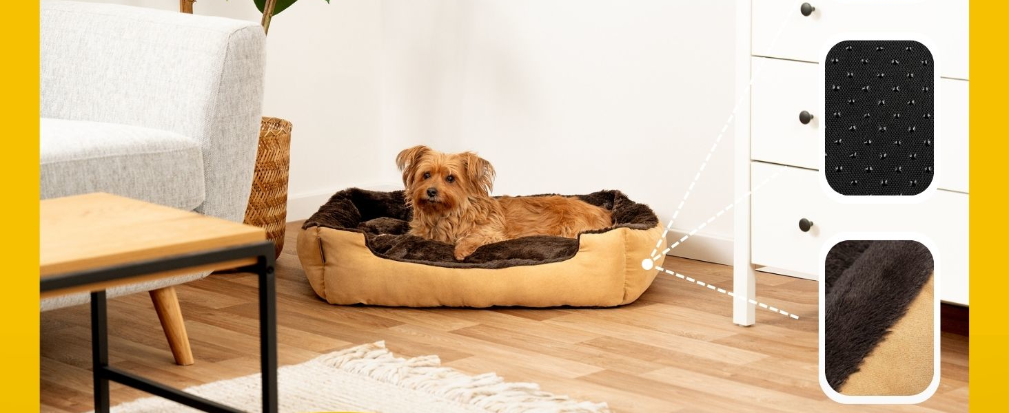 Килимок для собак Lionto з двостороннім подушкою та неслизьким дном, міцний лежак для домашніх тварин з глибоким входом для собак та котів будь-якого віку, 60x48 см, м'який лежак для собак, чорний/сірий, розмір 60 x 48 x 18 см