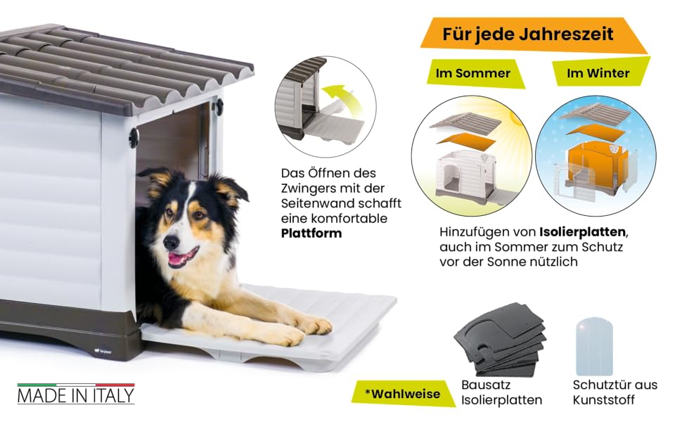 Будка для собак Ferplast DOGVILLA 90, вулиця, з відкриваючимся боком, з піддоном, ізольований піддон, знімний дах, вентиляційні решітки, перероблений пластик, 88 x 72 x 65 см