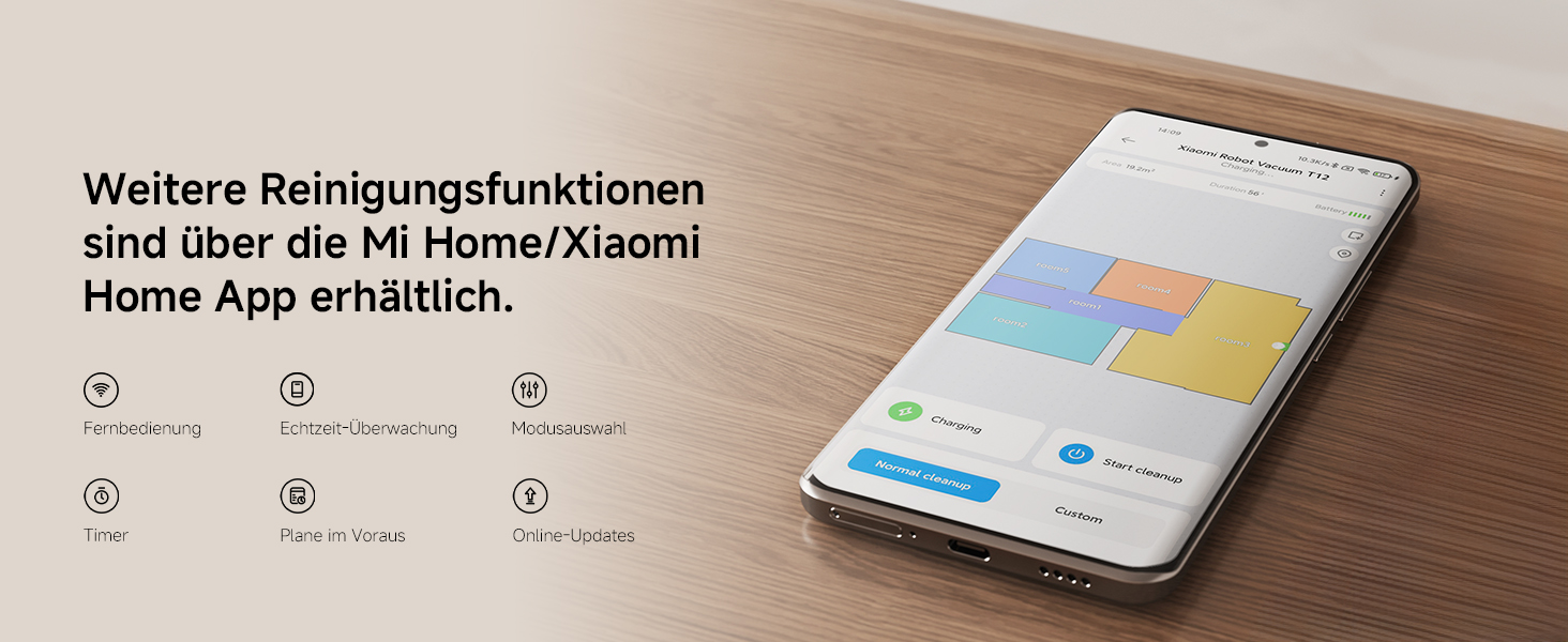 Робот-пилосос Xiaomi T12 з функцією вологого прибирання, потужність всмоктування 5000Па, керування через додаток та голосом