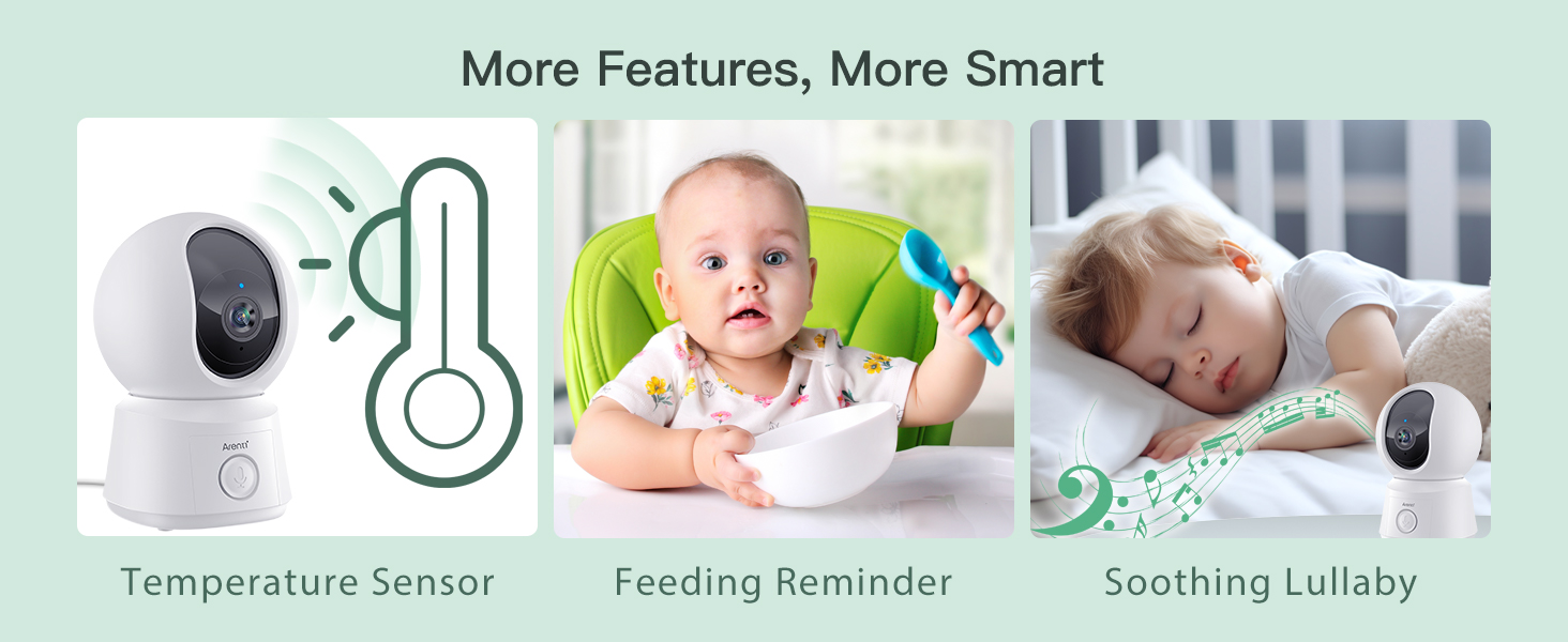 Дитячий відеомонітор Arenti з камерою та додатком, 5' дисплей, 1080P, PTZ, датчик температури, колискові, нічне бачення, 2-сторонній аудіо, VoX, автоматичне відстеження B2