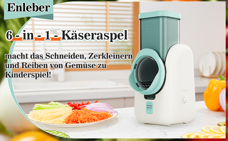 Електричний набір для нарізки овочів та фруктів 6-в-1: терка, шинковка, нарізка для овочів, фруктів, сиру та горіхів. Білий та зелений колір