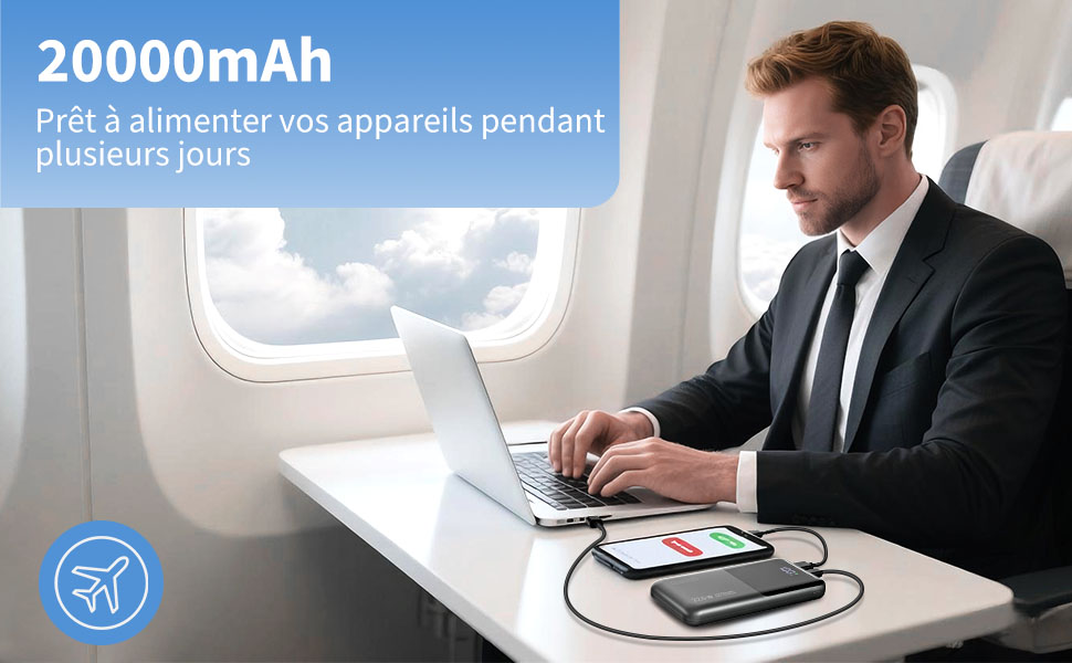 Портативний зарядний акумулятор Power Bank 20000mAh з швидкою зарядкою 22.5W, LCD дисплеєм, 1 USB-C, 2 USB-A для iPhone 17/16/15/14/13 та смартфонів, чорний