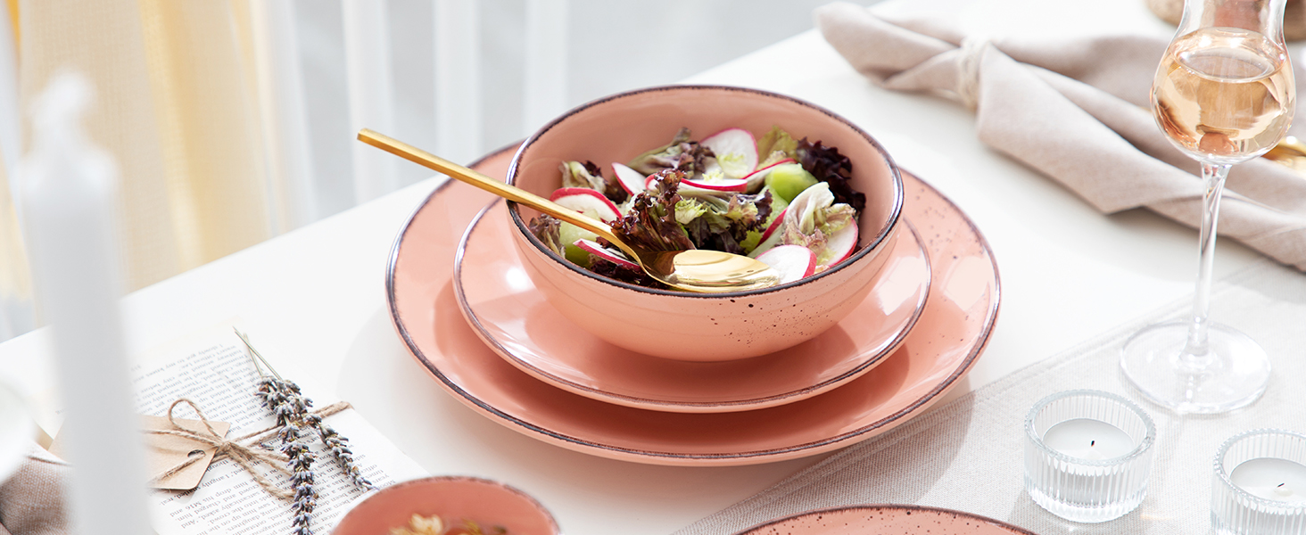 Сервіз Vancasso Serie Navia Teller, 32 елементи, на 8 осіб, сучасний дизайн (Рожевий, 16 елементів)